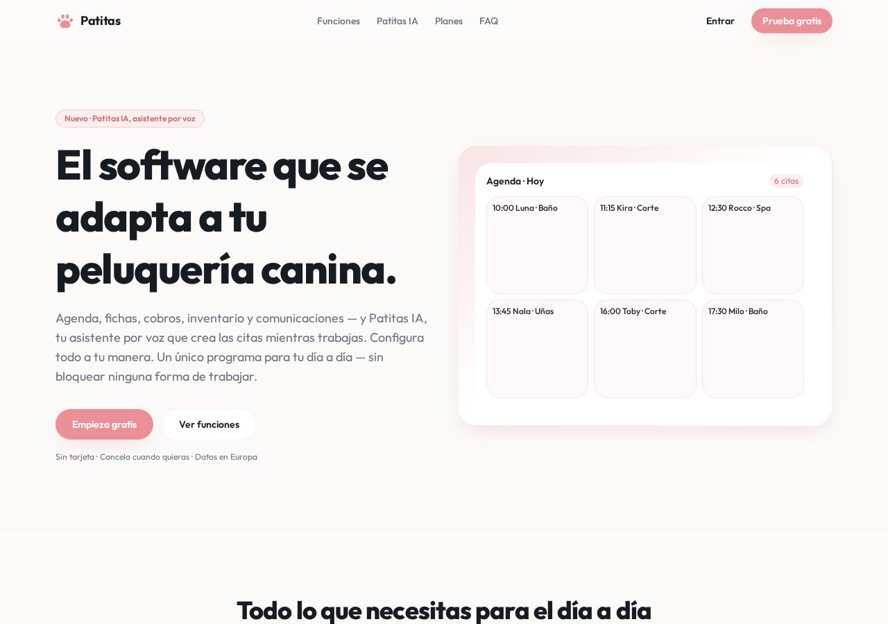 Web de Patitas App — Software para peluquerías caninas