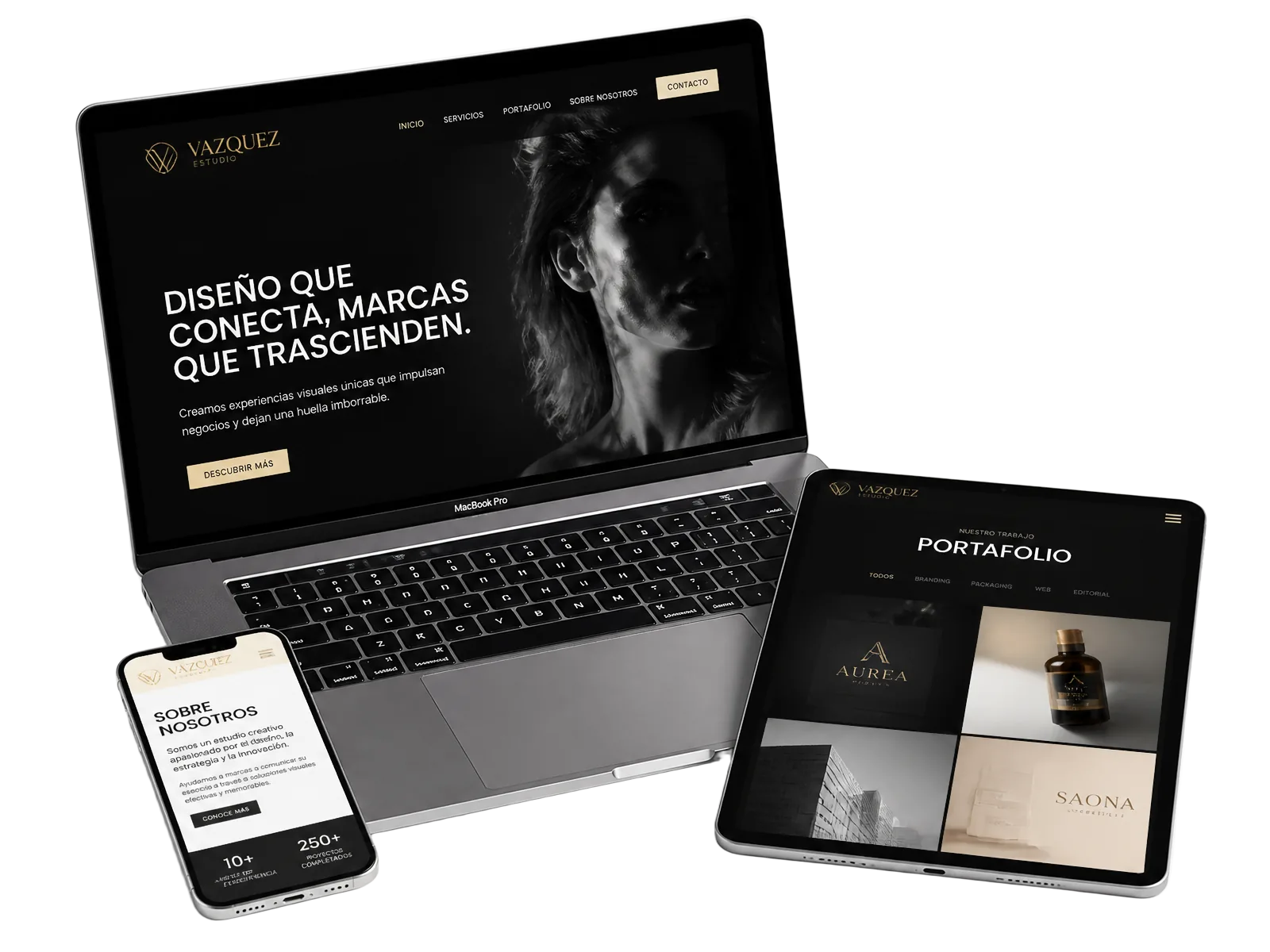 Mockup de portátil, tablet y móvil mostrando una web moderna diseñada por Impulsa Tu Negocio Valencia
